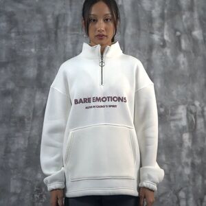 White Half-Zip Sweatshirt with Text